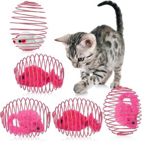 5 Pcs Cat Spring Balls Stretchable Cat Springs Toys Interactive Cat Toys Rolling Cat Balls Colorful Playful Coils Spring Action Toy Caged Rats for Kitten Cat Pet Supplies Indoor Play, Random Color