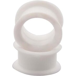 Pair 1-3/4" (44MM) WHITE SILICONE EYELET TUNNELS Double Flare Gauges Thin Soft Flexible Flesh Plugs (2pcs)