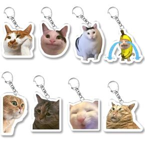 8pcs Funny Cat Keychains Cute Cat Meme Keychains Set Cat Keychain Charm Gift for Bag Decor Car Keys