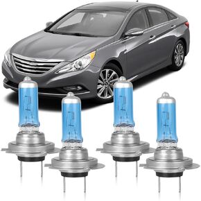 OQSNCV Fit for Hyundai Sonata 2011 2012 2013 2014 Halogen Headlight Bulbs, H7 High Beam+ H7 Low Beam Headlamp Replacement Bulbs Kit 100W, Pack of 4