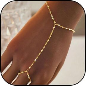Hand Chain Bracelet Ring Bracelet Hand Chain Dainty Finger Ring Slave Bracelet Zircon Hand Jewelry Gifts for Women Trendy Stocking Stuffers