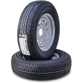Trailer Tire Wheel Assembly ST205/75R15 8-Ply D 107M 5 Lug on 4.5" PCD Silver Mod Rim, SET 2