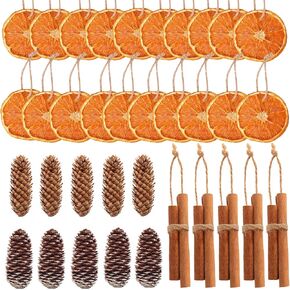 Christmas Tree Decorations, 40 Pcs Natural Orange Slices Cinnamon Pinecones Set with Jute Hangers for Christmas Tree DIY Crafts Home Decorations