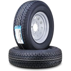Trailer Tire Wheel Assembly ST205/75R15 8-Ply D 107M 5 Lug on 4.5" PCD Silver Mod Rim, SET 2