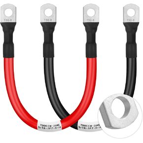Battery Cable 2 Gauge 1FT, 2AWG Battery Power Inverter Cables (1 Positive & 1 Negative) with 5/16" Lugs Terminals for Automotive Solar Marine Boat RV Car Motorcycle