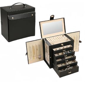 Jewelry Boxes for Women Large， with Jewelry Certificate Slot, 6-Layer Jewelry Storage Box with Mirror and 5 Drawers for Women to Store Earrings, Rings, Necklaces, Bangles（Whiter）