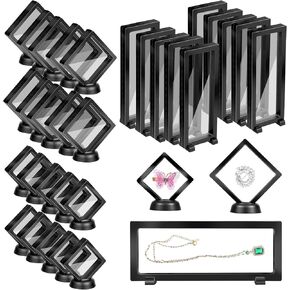 30 Pack 3D Floating Display Stand Floating Frame Display Case Coin Display Holder Transparent PE Jewelry Storage Box for Jewelry,Specimen,Medallions(Black)