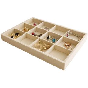 Premium Grade Beige Velvet Jewelry Organization Sunglasses Eyewear Watch Tray Stackable Drawer Divider Insert Hallway Accessaries Container