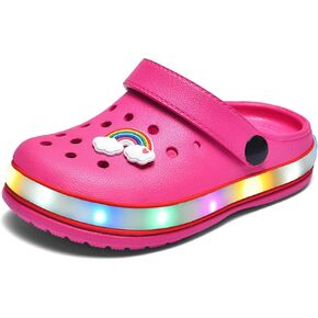 VIYEAR Toddler Clogs Boy's Girl's Light Up Clogs Kid Clogs Garden Shoes Indoor and Outdoor Sandals Clogs Children Beach Slipper