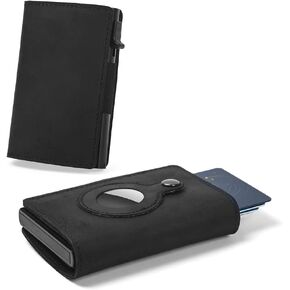 Wallet with Air Tag Holder RFID Credit Card Money Holder Automatic Pop up Wallet Pocket-Sized Slim Multipurpose Accessory Airtag Case for Men (Black Carbon Fiber)…