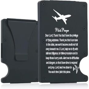 THTCSQ Pilot Gift,Pilot’s Prayer Minimalist Personalized Engraved Metal Wallet,Slim Wallet for Men,Aviation Gifts for Pilot Graduation, Future Pilot Gift for New Pilot,Birthday Gifts (Pilot)