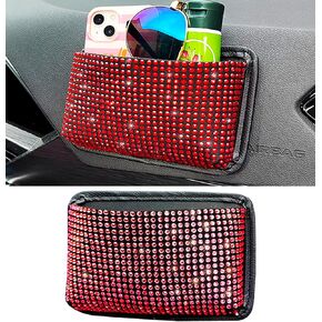 Dotesy Bling Bling Car Seat Side Pocket Organizer Sparkling Crystal Mini Storage Bag Holder Tray Pouch Vehicle Seat Gap Filler for Pen Phone Document Registration Notepad (Purple)