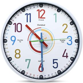 Kids Learning Clock, 10'' Silent Non-Ticking Teaching Educational Telling Time Colorful Wall Clocks for Children Bedroom Classroom Home Decor, Gifts for Christmas Birthday (Black)