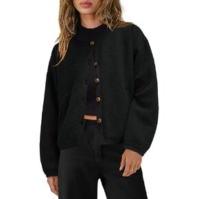 Yanekop Womens Sherpa Jacket Button Down Fleece Winter Coat Fuzzy Jackets Chunky Cardigan Sweaters Open Knit Sweater