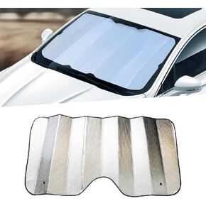 1 PC Car Windshield 55.1 x 27.5 Sunshade, Double-Sided Foldable Heat Shield with Mounting Suction Cup, Sun Protection and Cooling Bubble Cotton Front Glass Shield, Universal for Car (Silver)