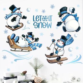 Mfault Merry Christmas Snowman Wall Decals Stickers, Xmas Tree Sleigh Peppermint Candy Decorations Bedroom Art, Snowflake New Year 2025 Party Home Kitchen Decor Holiday Gift