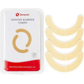 20 PCS Ostomy Barrier Strips, 2 MM Thickness Elastic Colostomy Tape to Stop Leaks, Latex-Free Medical Grade Hydrocolloid Skin Flange Extenders Stoma for Colostomy Ileostomy Bags Pouches