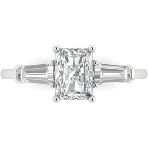 Clara Pucci 2.1 ct Emerald Baguette cut 3 stone Solitaire W/Accent Moissanite Statement Art Deco Bridal Wedding ring 18K White Gold