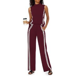 2 Piece Sets for Women Summer Outfits Mock Neck Tank Top Wide Leg Pants Stripes Casual Loungewear Tracksuits