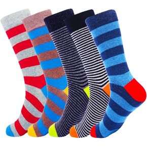 Men's Dress Socks Fun socks Comfortable Soft Business cotton Casual Crew Colorful striped socks One Size Multi-pack