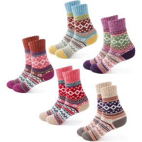 Merino Wool Socks For Women Winter Warm Retro Casual Thick Knit Crew Socks Full Terry Cushioned Boot Socks