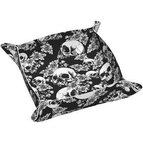 PU Leather Jewelry Tray, Valet Tray Catchall Storage Dish Plate, Entryway Desk Organizer for Phone, Keys, Wallet, Watch Medium - Skull Floral