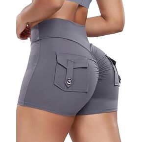 Women Scrunch Butt Pocket Shorts Workout Cargo Shorts High Waisted Yoga Booty Lifting Gym Bottom