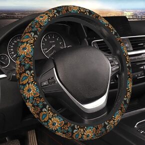Car Steering Wheel Cover Boho Flower Neoprene Automotive Steering Wheel Cover Hippie Sunflower Anti Slip and Sweat Absorption Auto Car Wrap Cover Universal Fit 15 Inch