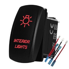 12V 24V RED Interior Lights Rocker Switch with Jumper Wires 5 PIN ON-Off Light Switch for Car Boat Truck Jeep Can Am Commander ATV UTV Dash Replacement Switch