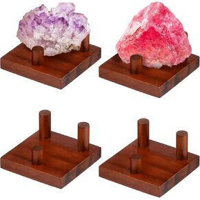 4 Packs 2 Inch Three Peg Walnut Crystal Display Stand Wooden Rock Display Holder Three Prong Wood Display Stand Pedestal for Spheres Clusters Minerals and Other Collectible Stone Crystals