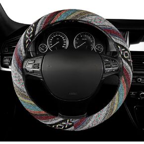 GXT 15 inch New Baja Blanket Car Steering Wheel Cover Universal Fit Most Cars Automotive Ethnic Style Coarse Flax Cloth (Black White) in Kuwait
