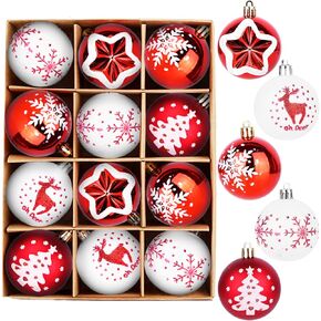 16 PCS Christmas Ball Ornaments, Christmas Tree Decorations Set DIY Christmas Tree Accessories Shatterproof PVC Plastic Hollow Balls Christmas Decoration Gifts