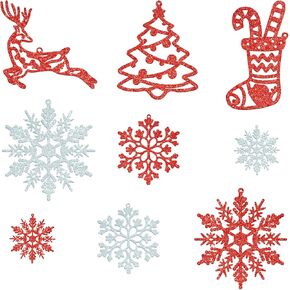 56pcs Christmas White Snowflakes Ornaments, Plastic Glitter Snowflake Christmas Snowflake Hanging Ornaments Pendants for Window Door Winter Decoration, Assorted Sizes 2,3,4,5 Inches(White)