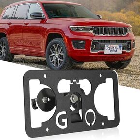 No Drill Front Bumper License Plate Mount Compatible with Jeep Compass MP/552, Grand Cherokee WK2, Grand Cherokee 4xe WL, Grand Wagoneer WS, Wagoneer WS Front Grille License Plate Bracket Holder