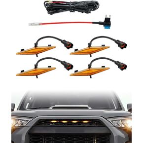 4Pack Car Front Grille LED Lights Fit for 2014-2022 Toyota 4Runner TRD Pro 3.7" x 0.59" Front Bumper Light with Harness and Fuse ABS Waterproof Grid Decorative Lights Water Proof&Anti-Flicker