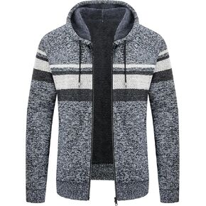 LLdress Mens Hooded Sweaters Full Zip Up Fleece Jacket Thick Sherpa Lined Knitted Flannel Coat