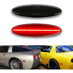 2X Smoked Lens LED Rear Fender Red Side Marker Light Fender Parking Lamp for Chevrolet Corvette C5 Z06 1997 1998 1999 2000 2001 2002 2003 2004,Powered by 50-SMD LED,Turn Signal Lamps