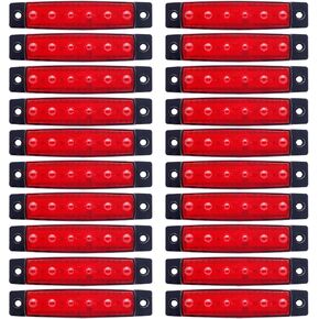 TMH (Pack of 20) 20 Pcs 3.8" 6 LED Red Side Marker Lights, RED Trailer Marker Lights, Rear Side Marker Lamp, Led Marker Lights for Trucks, Cab Marker, RV Marker light