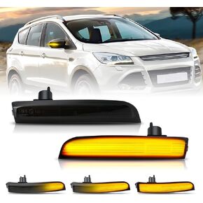 Bestview Sequential LED Side Mirror Marker Lights for 2013-2018 Fo-rd Kuga Escape Ecosports, 2012-2018 Focus ST RS, 2013-2017 C-Max, Smoked Lens Dynamic Amber Blinker Turn Signal Light,Pack of 2