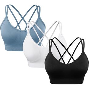 Women's Cross Back Sports Bra Padded Strappy Medium Support Yoga Bra for Workout Fitness 3 Pack