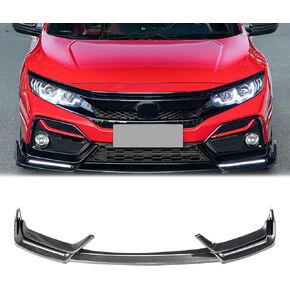 Carbon Fiber Front Bumper Lip with Daytime Running Lights (DRL) Turn Signal Lights Compatible with Honda Civic 10th Gen Si Hatchback 2017-2021, Front Splitter Protector Body Kit