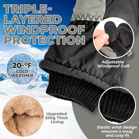Ski Snow Winter Gloves Women Men with Hand Warmers, Touchscreen Fingers, Waterproof Windproof, -20℉ Cold Weather, Insulated Breathable in Saudi Arabia