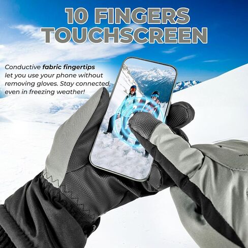 Ski Snow Winter Gloves Women Men with Hand Warmers, Touchscreen Fingers, Waterproof Windproof, -20℉ Cold Weather, Insulated Breathable in Saudi Arabia