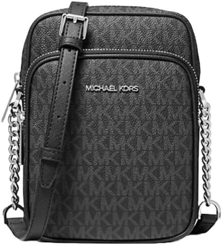 Michael Michael Kors Jet Set Travel Medium Logo Crossbody Flight Bag Black PVC in Kuwait