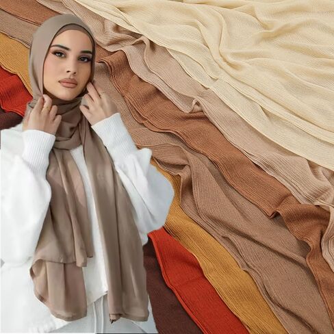 Crinkle Hijabs Scarf Solid Viscose Headscarf Wraps Muslim Women Hijab Islamic Turban Headbands in Kuwait