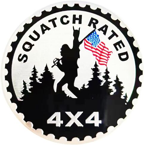 4 x 4 Metal Automotive Badge 3D Metal Emblems Round Emblem Decals Car Badge Decals Stickers Compatible with Jeep Wrangler Vehicles Trucks SUV (Squatch-Rated) in Kuwait