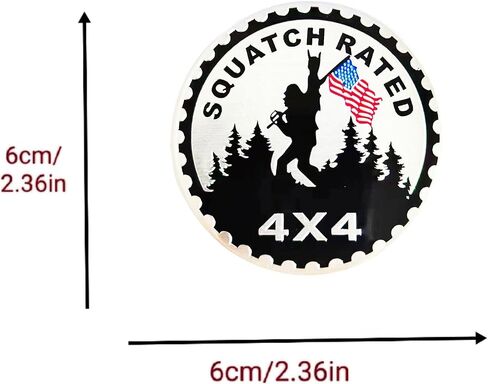 4 x 4 Metal Automotive Badge 3D Metal Emblems Round Emblem Decals Car Badge Decals Stickers Compatible with Jeep Wrangler Vehicles Trucks SUV (Squatch-Rated) in Kuwait