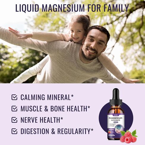Triple Magnesium Complex Supplement, Magnesium Glycinate, threonate, Citrate Liquid Drops 200mg with Ashwagandha, CoQ10, Vitamin B6, C, D, Zinc - Vegan Mix Berry Flavor in Saudi Arabia