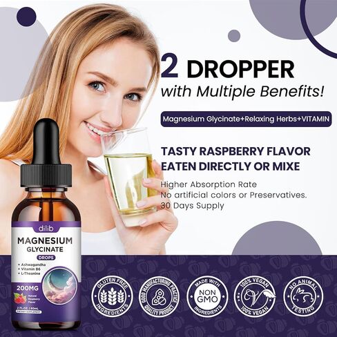 Triple Magnesium Complex Supplement, Magnesium Glycinate, threonate, Citrate Liquid Drops 200mg with Ashwagandha, CoQ10, Vitamin B6, C, D, Zinc - Vegan Mix Berry Flavor in Saudi Arabia