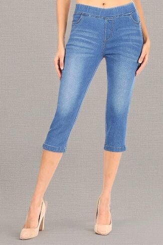 Women's Capri Jeans Skinny Jeggings Pull-On Denim Capris Pants with Pockets Regular & Plus Size in Saudi Arabia